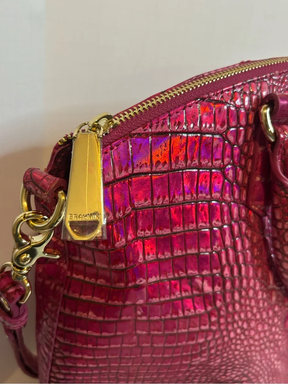 NWOT Brahmin Large Druxbury Potion Melbourne Croc-Embossed Satchel with Gold